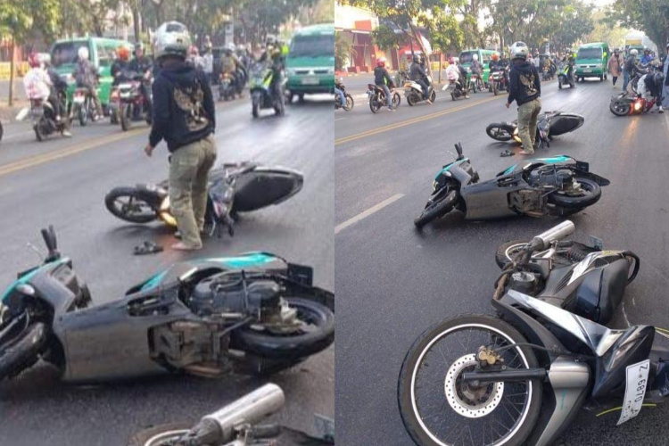 Hati-hati Lewati Jalan AH Nasution, Kota Bandung, Sejumlah Pengendara Sepeda Motor Tiba-tiba Terjatuh Akibat Tumpahan Minyak