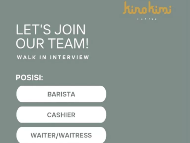 3 Posisi Sekaligus! Kinokimi Coffee Bandung Gelar Loker untuk Tamatan SMA dan SMK