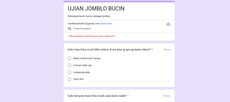 Cek Link Tes Ujian Jomblo yang Viral di TikTok via Google Form, Lihat Skor Kamu di sini