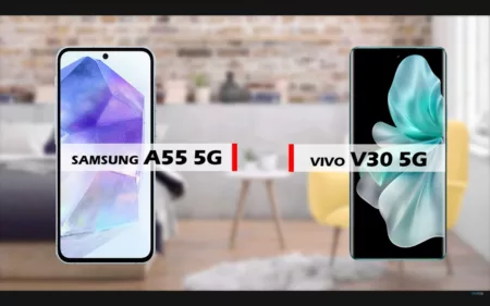 Perbandingan Lengkap Spesifikasi Samsung A55 5G vs Vivo V30 5G Perbandingan Lengkap Spesifikasi dan performa smartphone Samsung A55 5G vs Vivo V30 5G (Youtube/reviewFira)