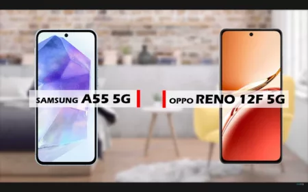 Perbandingan Smartphone Samsung A55 5G vs Oppo Reno 12F 5G Perbandingan lengkap spesifikasi dan performa Smartphone Samsung A55 5G vs Oppo Reno 12F 5G (Youtube/reviewFira)