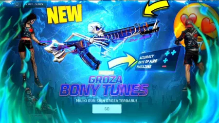 Trik Hoki Cara Mendapatkan Skin Groza Bony Tunes Terbaru Free Fire Trik hoki cara mendapatkan Skin Groza Bony Tunes di Free Fire (Youtube/Akash Playz)
