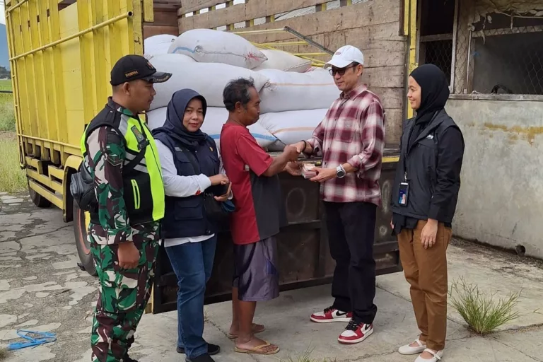 Petugas Bulog Mengangkut Beras yang dibeli dari Petani