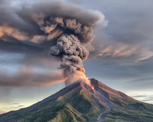 lustrasi Gunung Mengalami Erupsi
