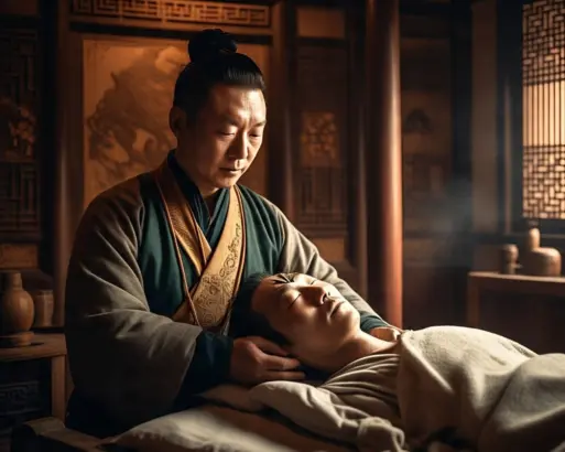 Ilustrasi Tabib China Kuno Mengobati Pasien dengan Terapi Ganja