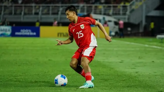 Beckham Putra saat berlaga melawan Taiwan dalam laga FIFA Match Day di Stadion Gelora Bung Tomo, Surabaya, Jumat (5/9/2025). (istimewa)