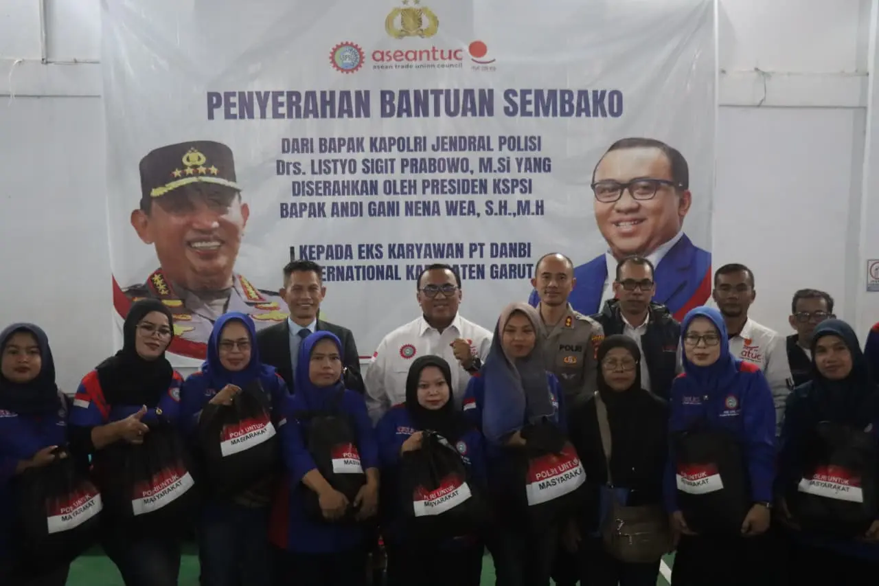 Kapolres Garut Hadiri Silaturahmi K-SPSI dan Penyerahan Sembako untuk Eks Karyawan PT Danbi International