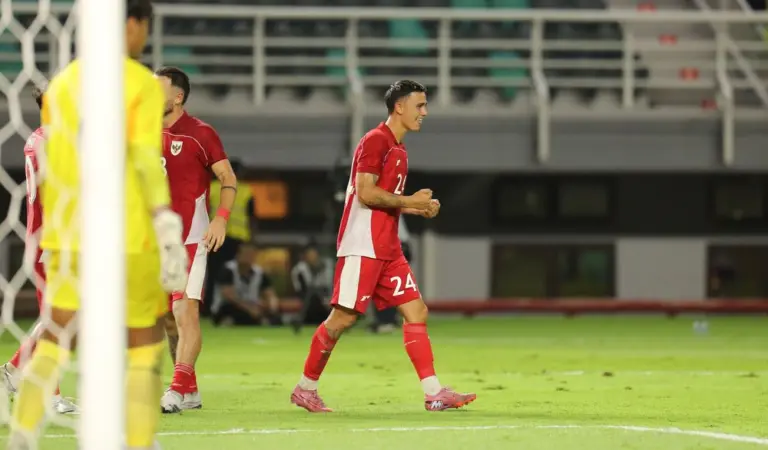 Eliano Reijnders saat tampil bersama tim nasional Indonesia pada pertandingan persahabatan internasional kontra Taiwan di Stadion Gelora Bung Tomo, Surabaya, Jumat (5/9/2025). (istimewa)