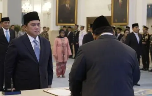 Presiden Prabowo Subianto melantik Erick Thohir sebagai Menteri Pemuda dan Olahraga menggantikan Dito Ariotedjo di Istana Negara, Jakarta, Rabu (17/9/2025). (istimewa)