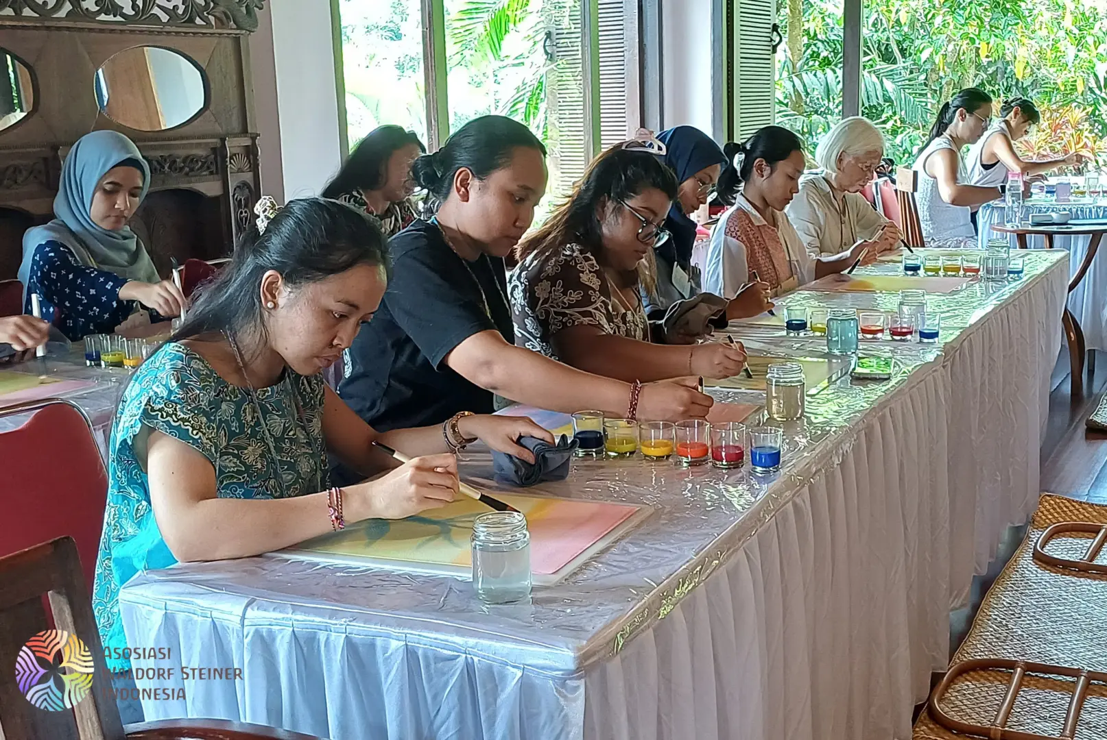 Sesi Wet on Wet Painting Waldorf Early Childhood Education Seminar 3 di Ubud Bali
