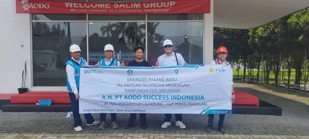 PT PLN (Persero) UP3 Bandung melalui ULP Prima Priangan telah merealisasikan permohonan pasang baru PT. Aodo Success Ind.