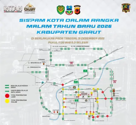 Sambut Tahun Baru, Pemkab Garut Berlakukan Penyekatan Jalan dan Car Free Night di Pusat Kota Rute Tahun Baru di Kabupaten Garut