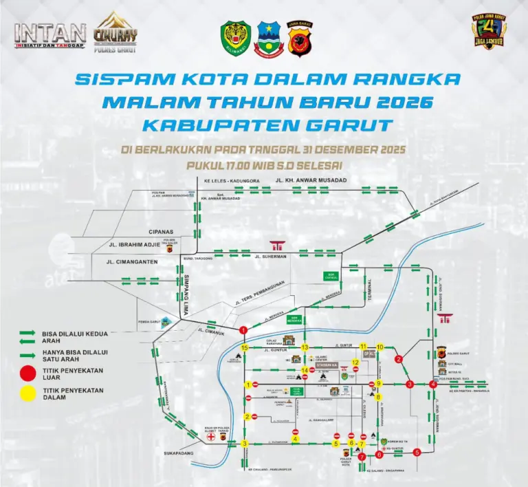 Sambut Tahun Baru, Pemkab Garut Berlakukan Penyekatan Jalan dan Car Free Night di Pusat Kota Rute Tahun Baru di Kabupaten Garut
