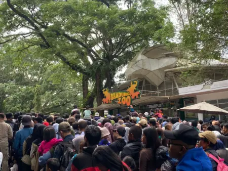 Gratis Dibuka, Bandung Zoo Diserbu Ribuan Pengunjung di Hari Terakhir Libur Antrean di Bandung Zoo Mengular pada Minggu (4/1/2026).