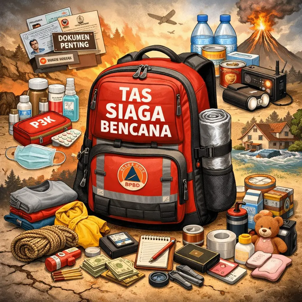 Bencana Mengintai, Tas Siaga Jangan Terlupakan Hasil generate AI (DALL·E, OpenAI)