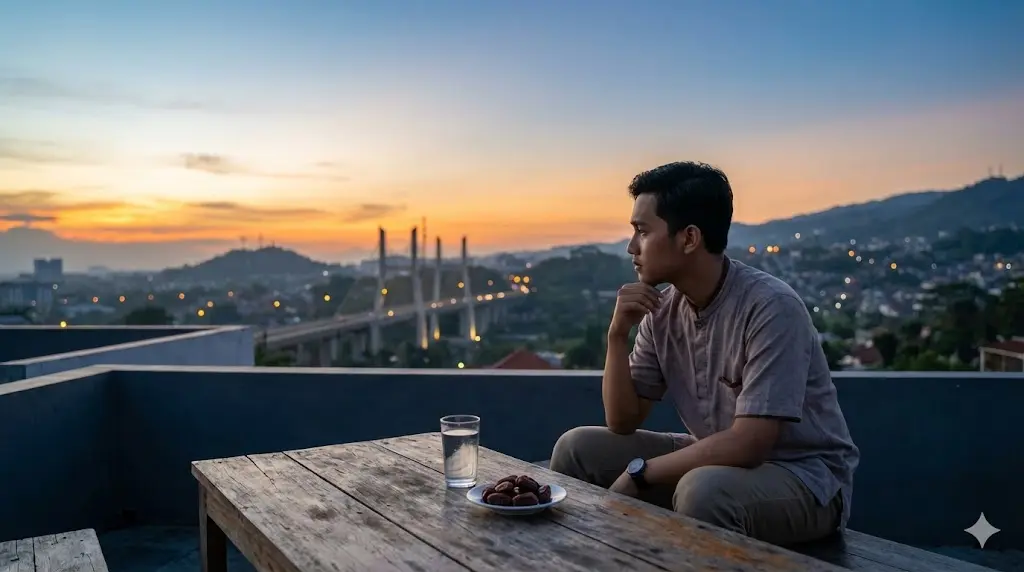 Jadwal Buka Puasa Bandung 4 Ramadhan: Menata Ulang Frekuensi Batin Ilustasi Suasana Menunggu Saat Buka Puasa di Bandung