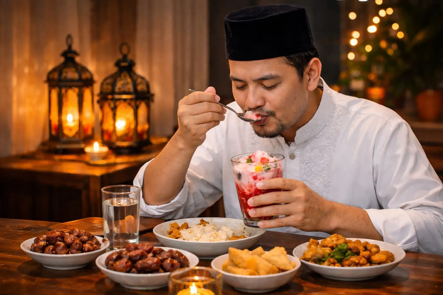 Ilustrasi Ai "Minum es saat Berbuka Puasa"