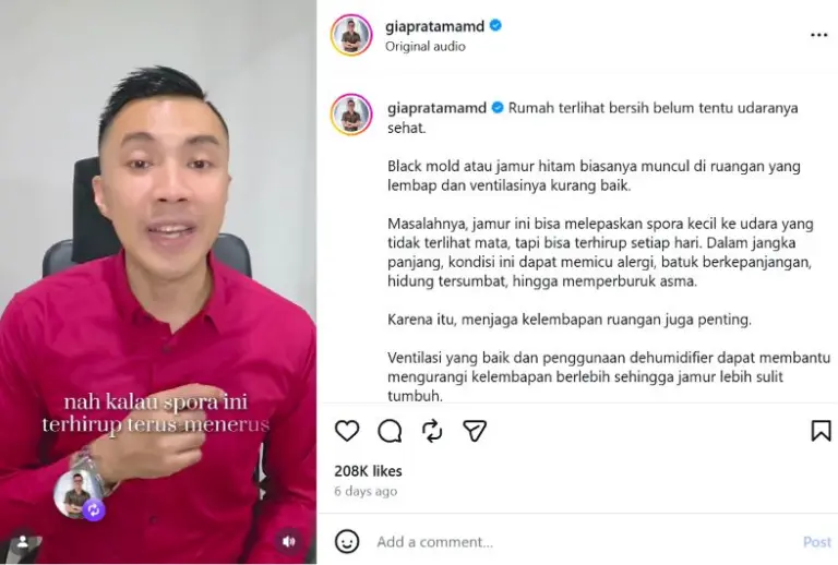 Black Mold di Rumah Bisa Ganggu Kesehatan, dr Gia Pratama Ingatkan Bahaya Jamur Lembab Influencer sekaligus Dokter Umum Gia Pratama (tangkapan layar/ @GiaPratamaMD)