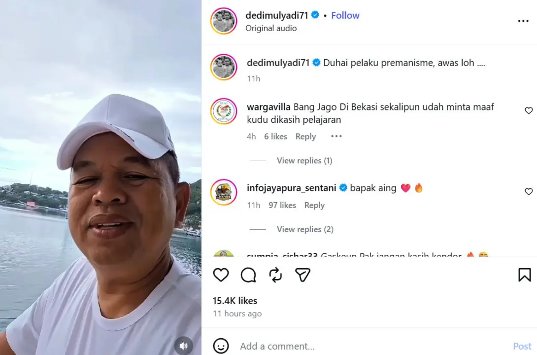 Dedi Mulyadi mengomentari premanisme di Bandung (Tangkapan layar akun Instagram @dedimulyadi)