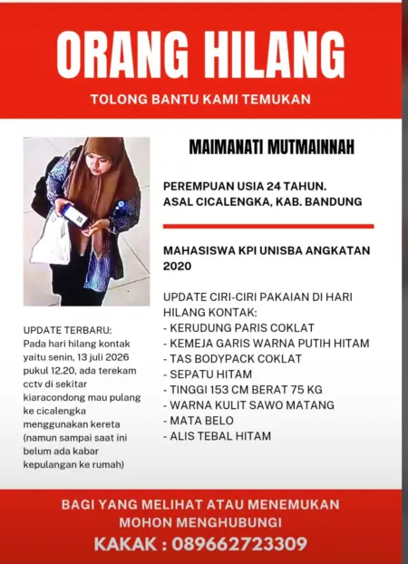 Mahasiswi Unisba dilaporkan hilang