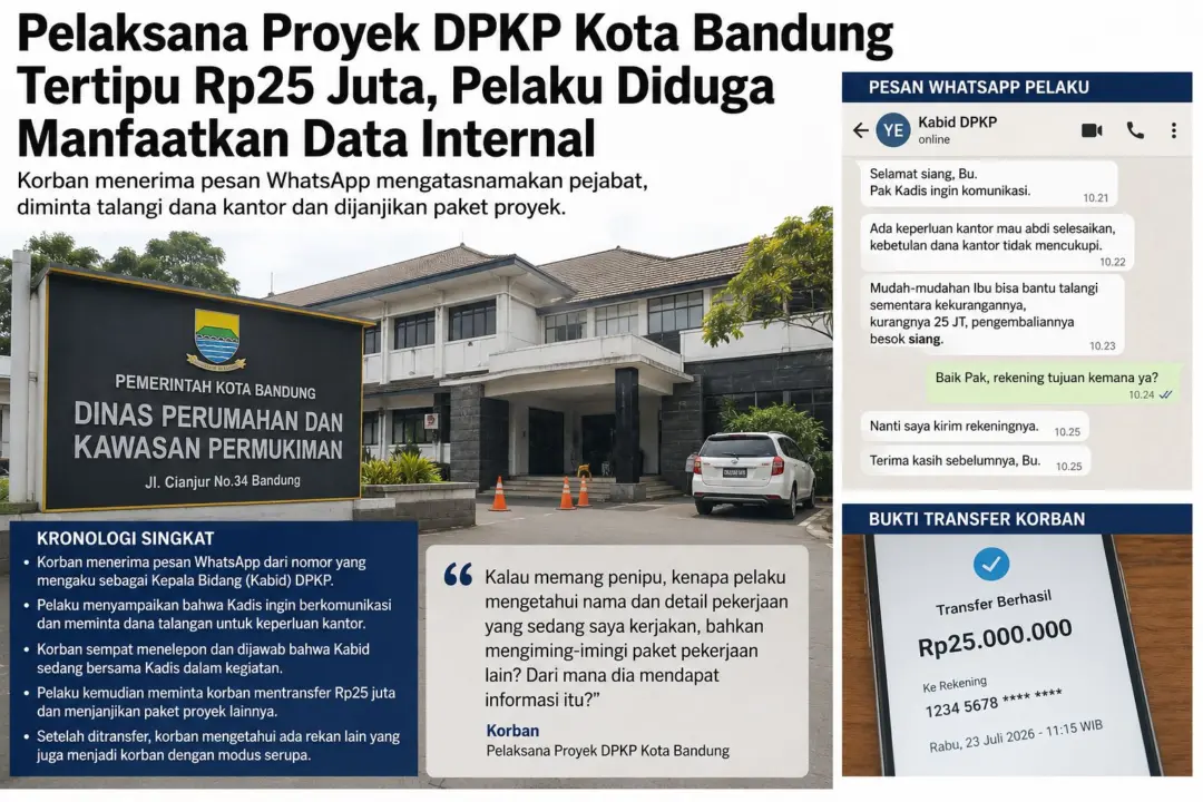 Pelaksana Proyek DPKP Kota Bandung Tertipu Rp25 Juta, Pelaku Diduga Manfaatkan Data Internal