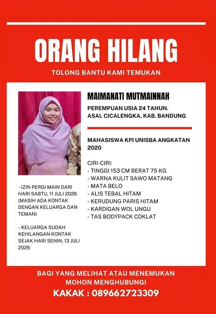 Kampus Buka Suara Soal Hilangnya Mahasiswi KPI Unisba Mahasiswi Unisba dilaporkan hilang