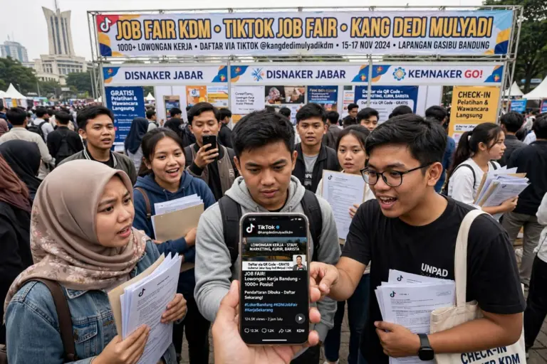 KDM Siarkan Lowongan Kerja di TikTok, Pakar Minta Indikator Penyerapan Tenaga Kerja Ilustrasi warga mengakses informasi lowongan kerja melalui media sosial (Ilustrasi: Gemini AI)