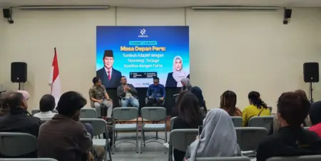 Pers Lokal Hadapi Era AI, Verifikasi Tetap Jadi Kunci Talkshow “Masa Depan Pers Lokal: Tumbuh, Relevan, Terjaga, Faktual” membahas tantangan media lokal di tengah perkembangan teknologi AI. (Sarah/Koran Mandala)